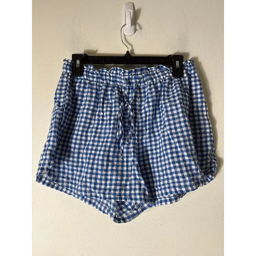 Xirena Blue White Check Cotton Shorts Set Sz XS